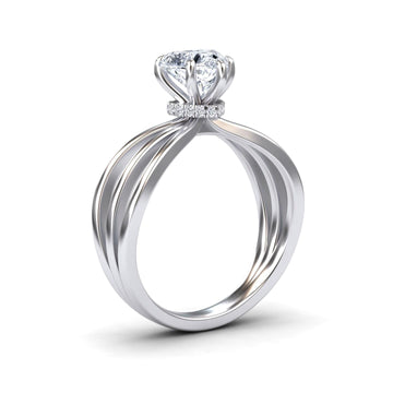 White Diamond Bypass Shank Twisted Band Solitaire Engagement Ring - Autumn