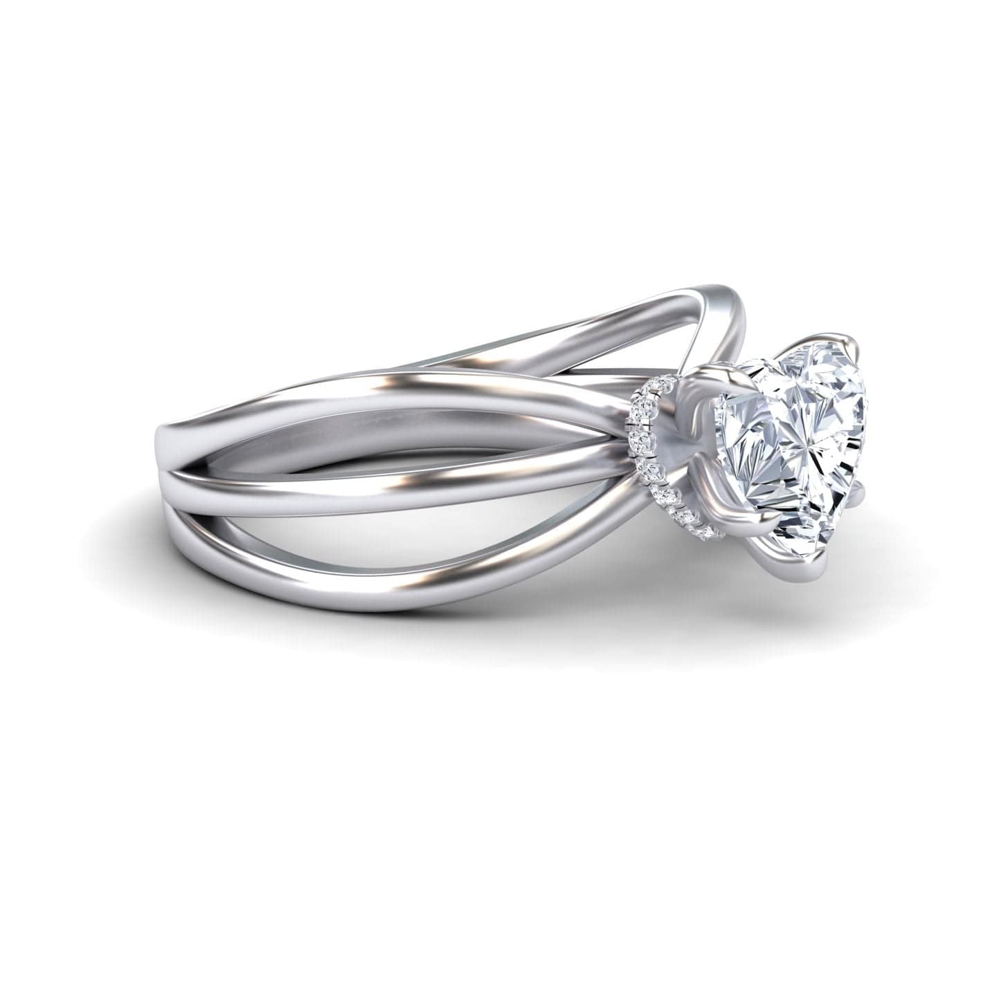White Diamond Bypass Shank Twisted Band Solitaire Engagement Ring - Autumn