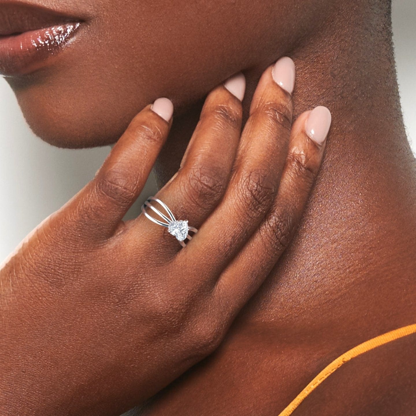 White Diamond Bypass Shank Twisted Band Solitaire Engagement Ring - Autumn