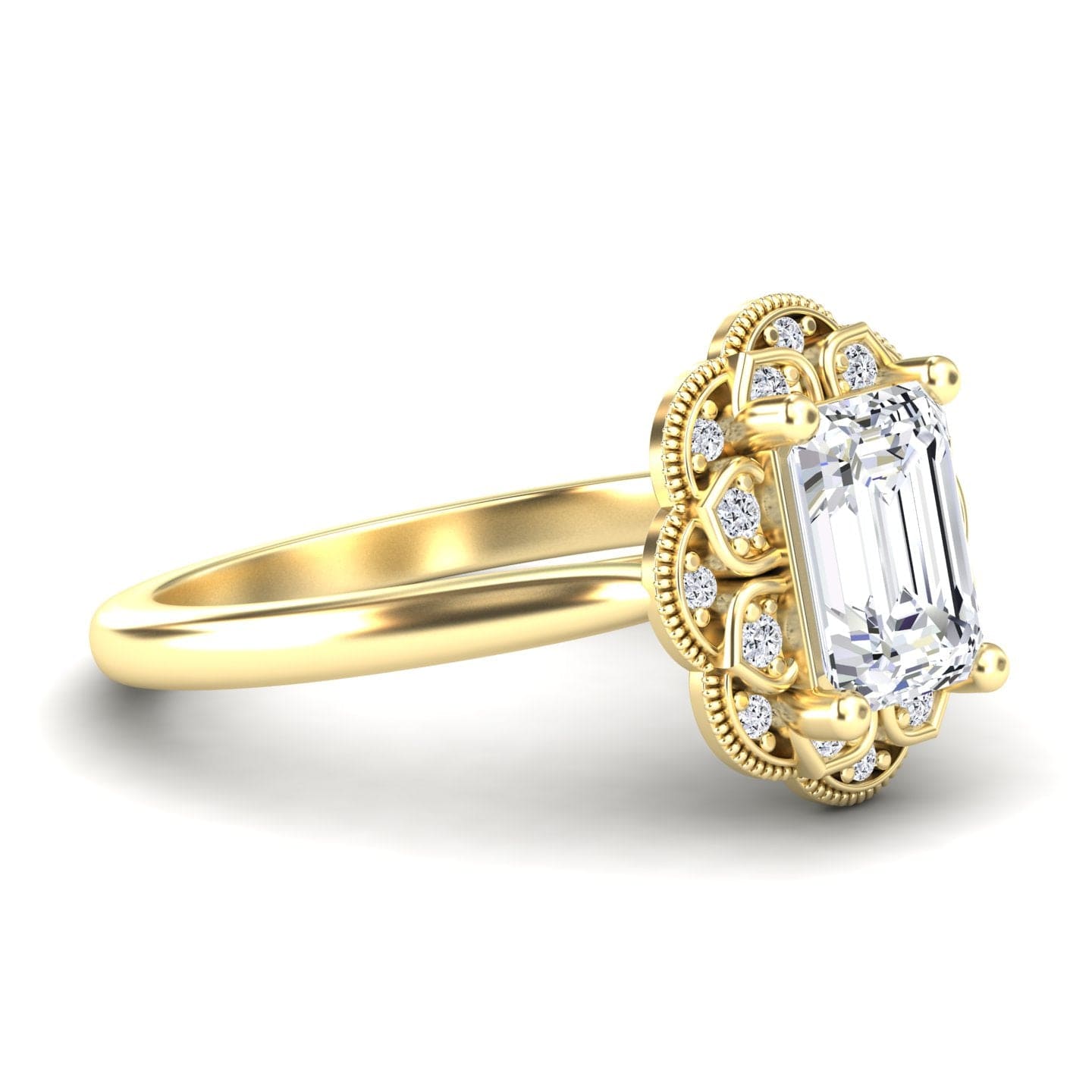 White Diamond Vintage Floral Halo Engagement Ring - Huixin