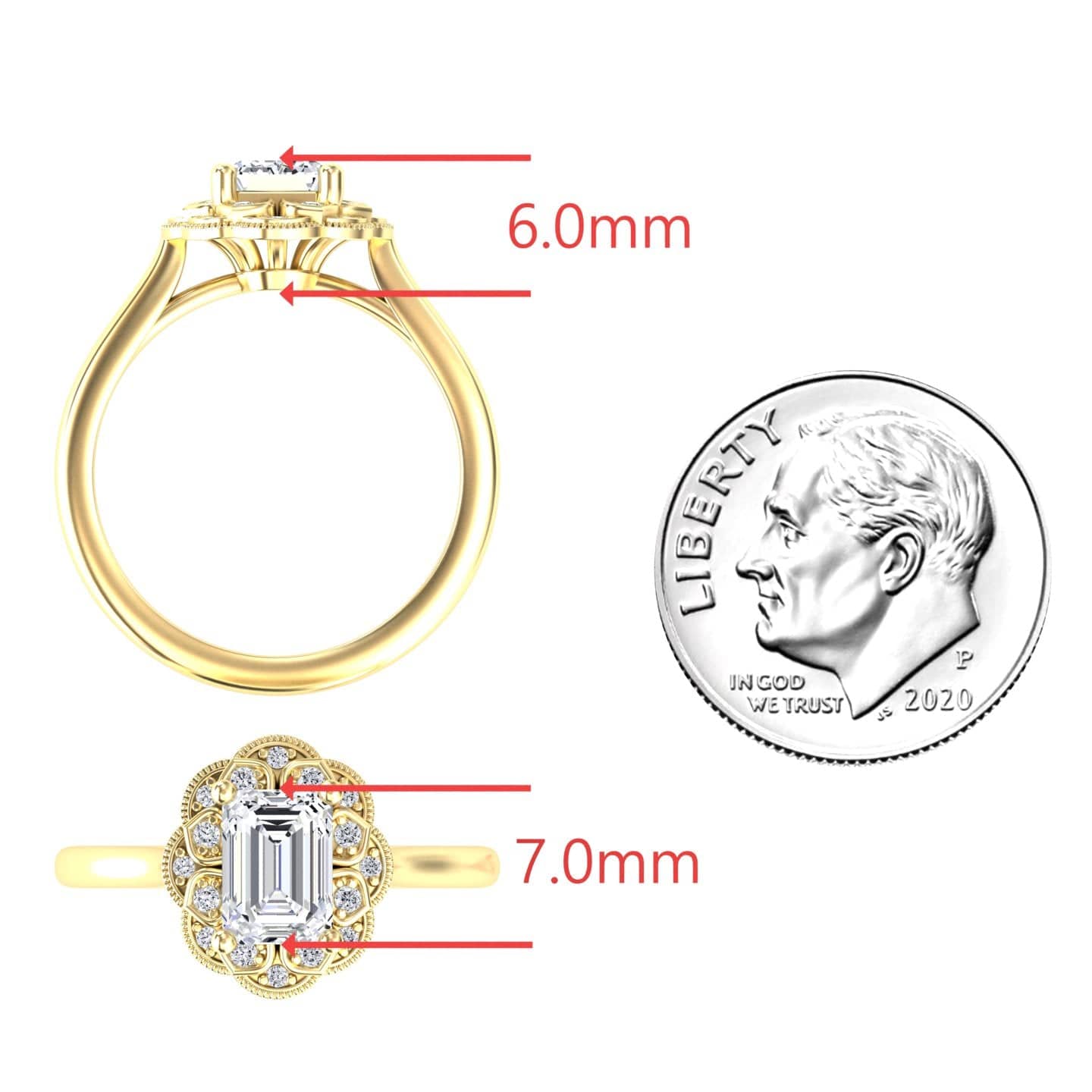 White Diamond Vintage Floral Halo Engagement Ring - Huixin