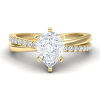 White Diamond Solitaire Dual-Band Pave Engagement Ring - Athena