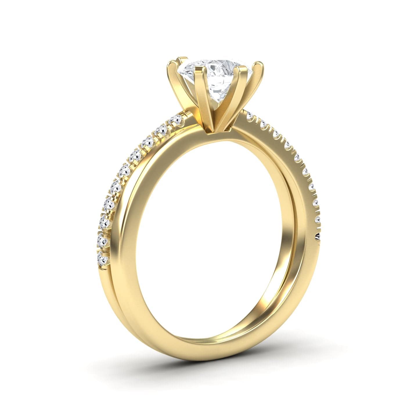 White Diamond Solitaire Dual-Band Pave Engagement Ring - Athena