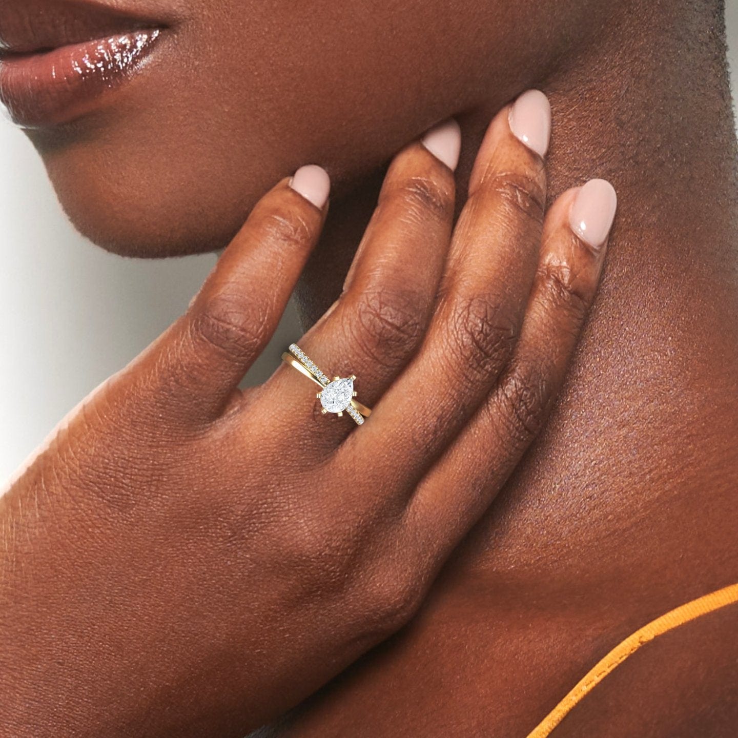 White Diamond Solitaire Dual-Band Pave Engagement Ring - Athena