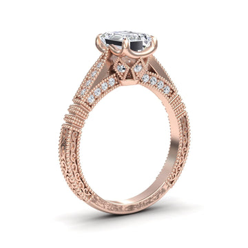 White Diamond Vintage Milgrain Filigree Engagement Ring - Meiying