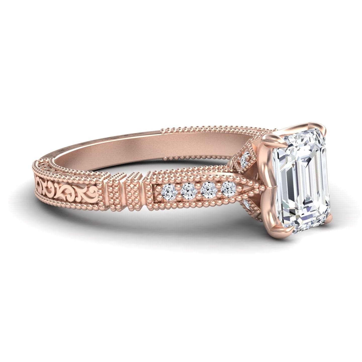 White Diamond Vintage Milgrain Filigree Engagement Ring - Meiying
