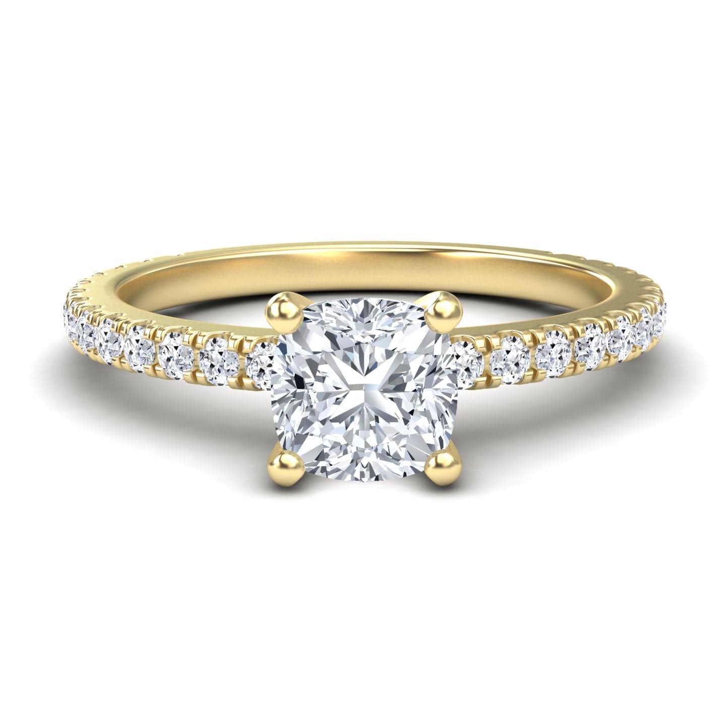 White Diamond Pave Band Solitaire Engagement Ring - Laila