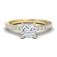 White Diamond Pave Band Solitaire Engagement Ring - Laila