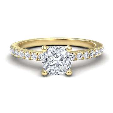 White Diamond Pave Band Solitaire Engagement Ring - Laila