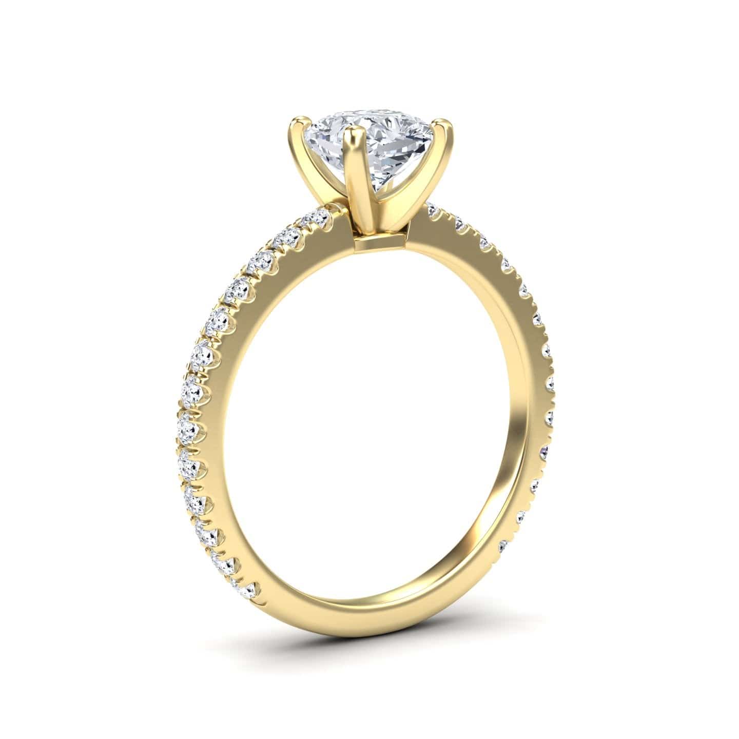 White Diamond Pave Band Solitaire Engagement Ring - Laila