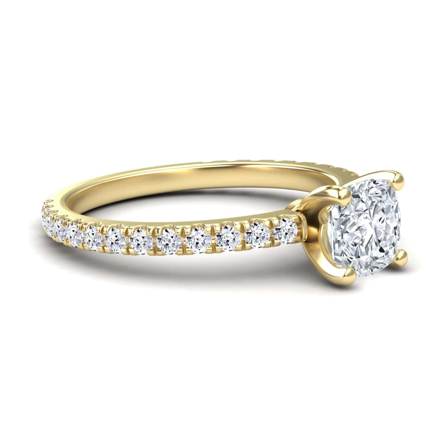 White Diamond Pave Band Solitaire Engagement Ring - Laila
