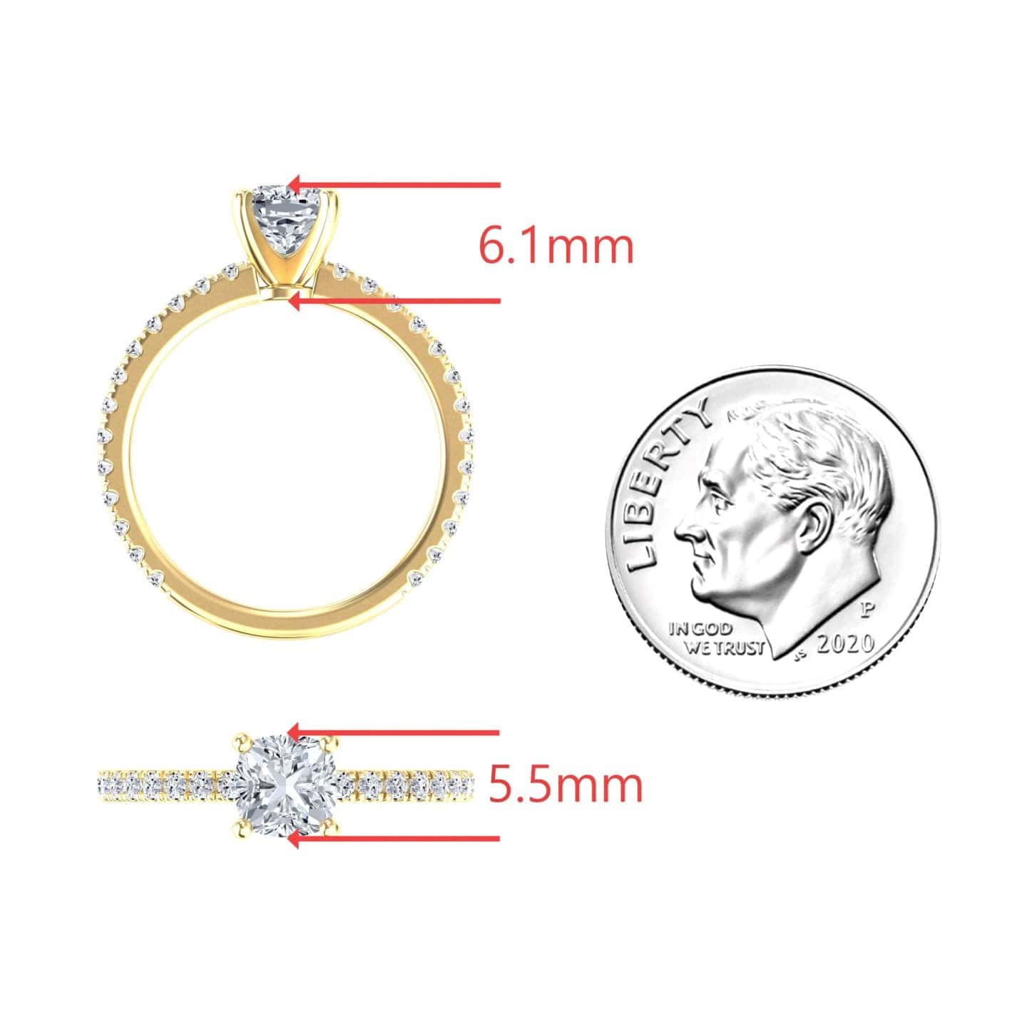 White Diamond Pave Band Solitaire Engagement Ring - Laila