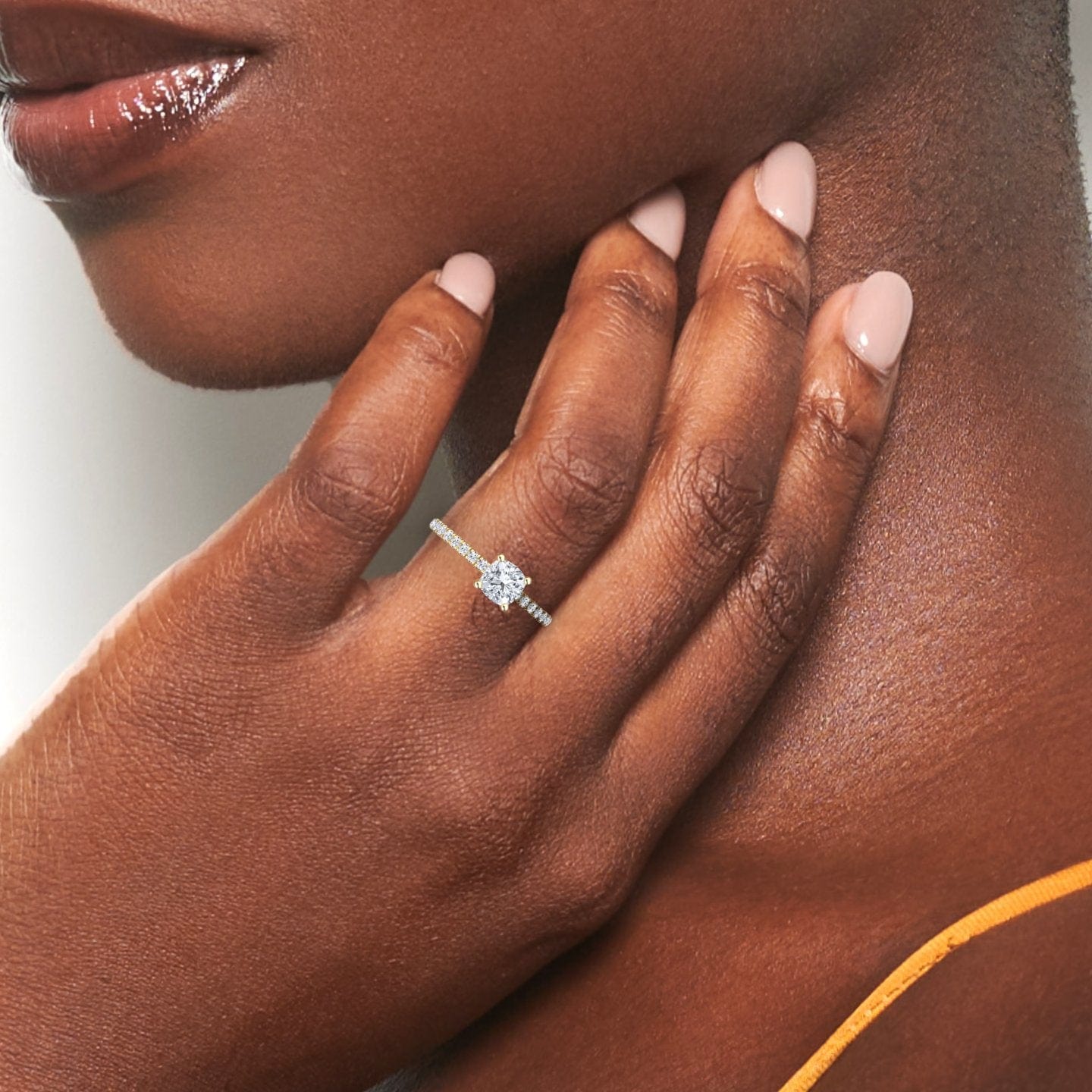 White Diamond Pave Band Solitaire Engagement Ring - Laila