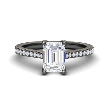 White Diamond Hidden Halo Solitaire Pave Engagement Ring - Lijuan