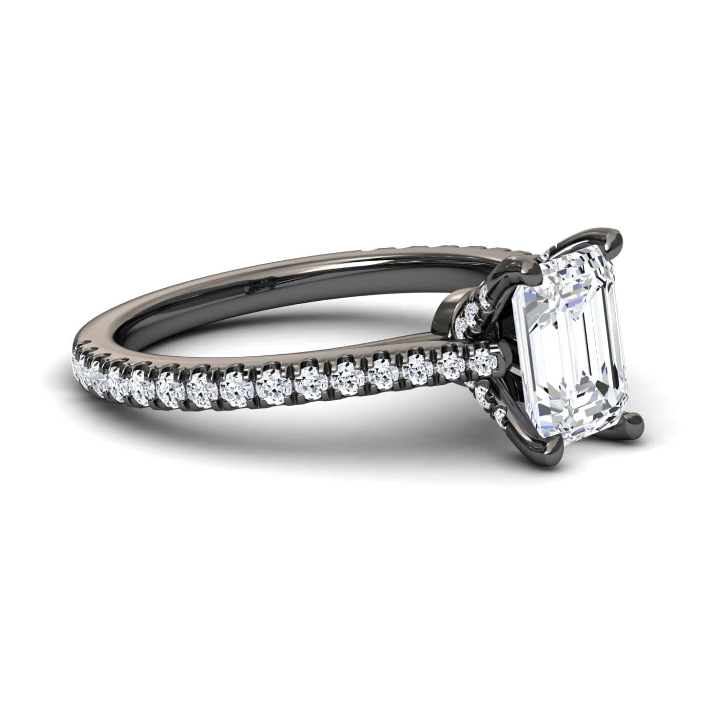 White Diamond Hidden Halo Solitaire Pave Engagement Ring - Lijuan