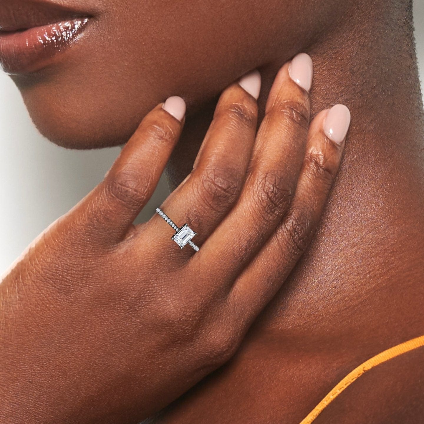 White Diamond Hidden Halo Solitaire Pave Engagement Ring - Lijuan