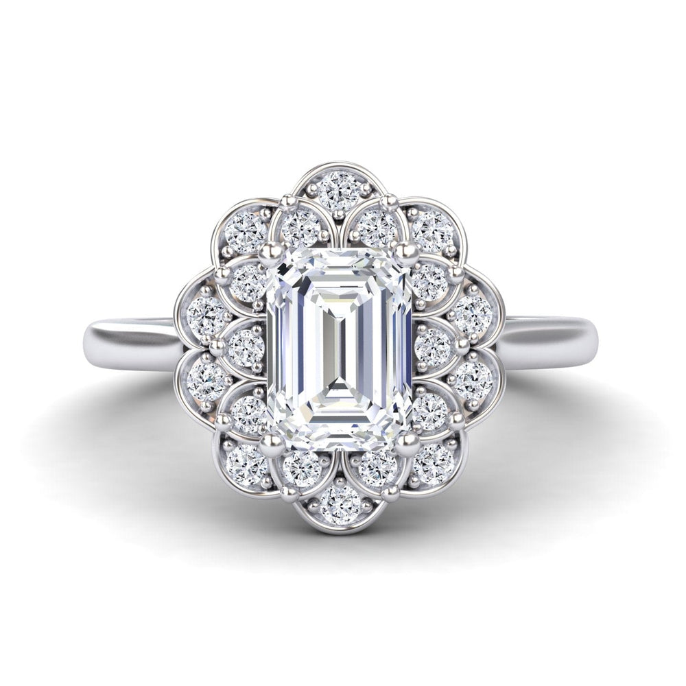 White diamond floral halo engagement ring