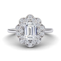 White Diamond Floral Halo Engagement Ring - Teagan