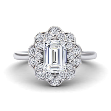 White Diamond Floral Halo Engagement Ring - Teagan