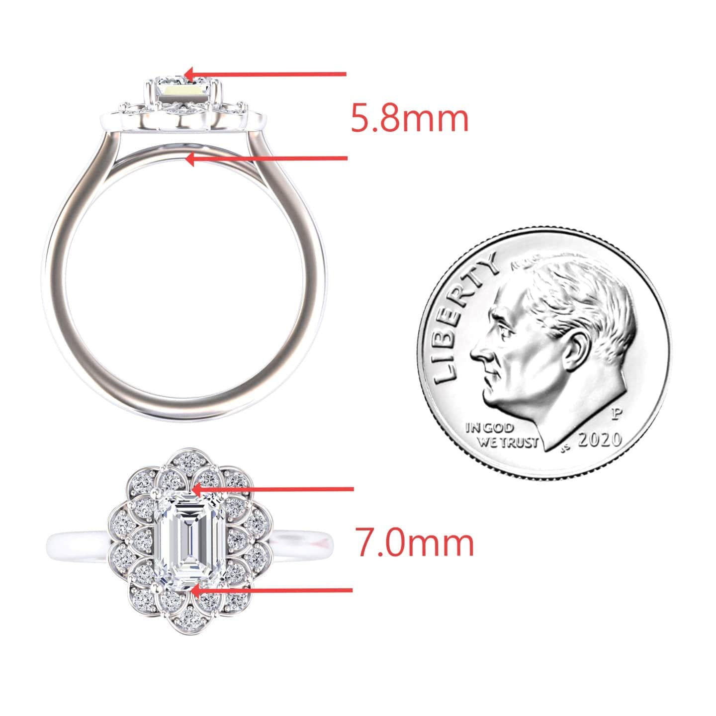 White Diamond Floral Halo Engagement Ring - Teagan