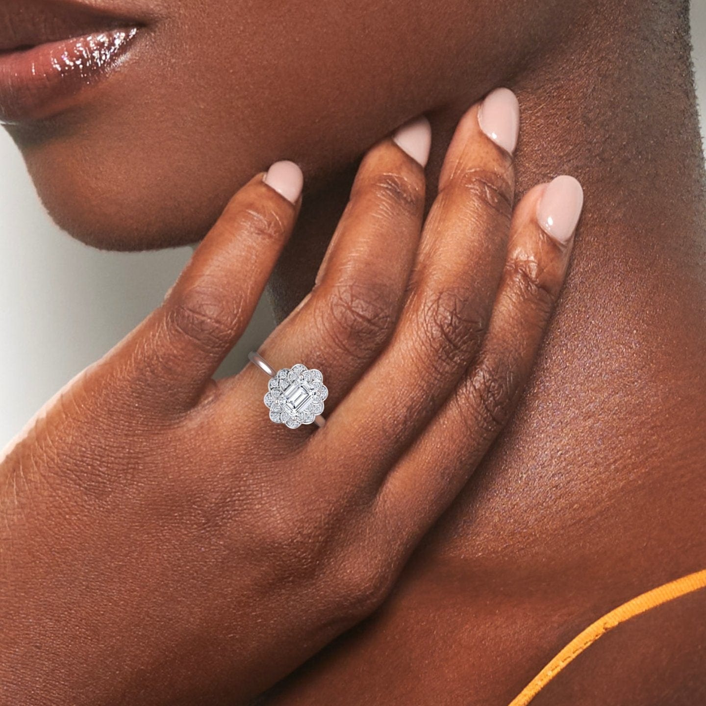 White Diamond Floral Halo Engagement Ring - Teagan