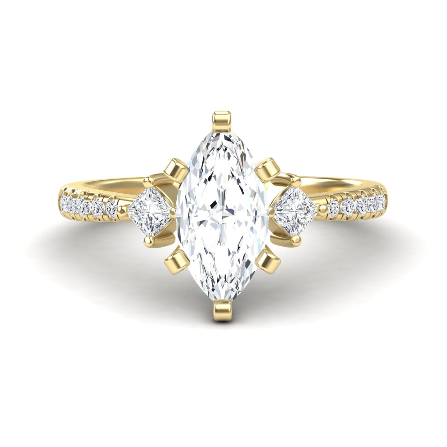 White Diamond Three Stone Pave Engagement Ring - Winter
