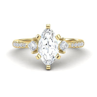 White Diamond Three Stone Pave Engagement Ring - Winter