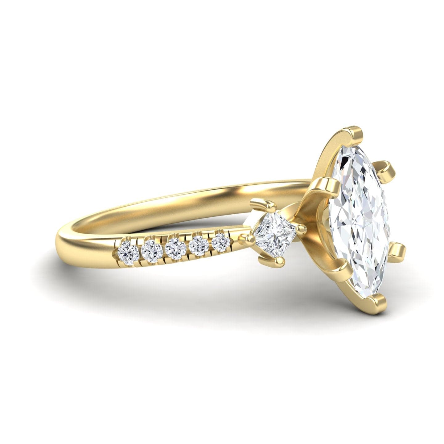 White Diamond Three Stone Pave Engagement Ring - Winter