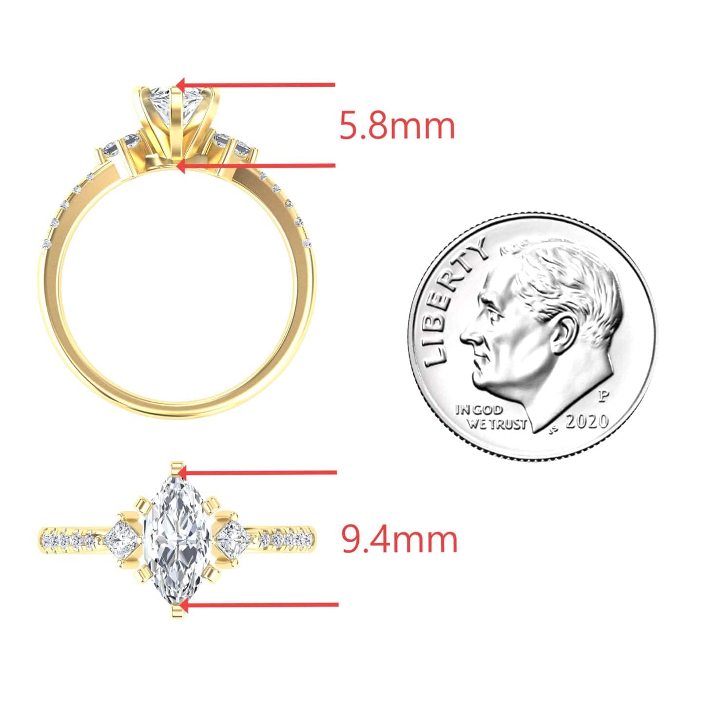 White Diamond Three Stone Pave Engagement Ring - Winter