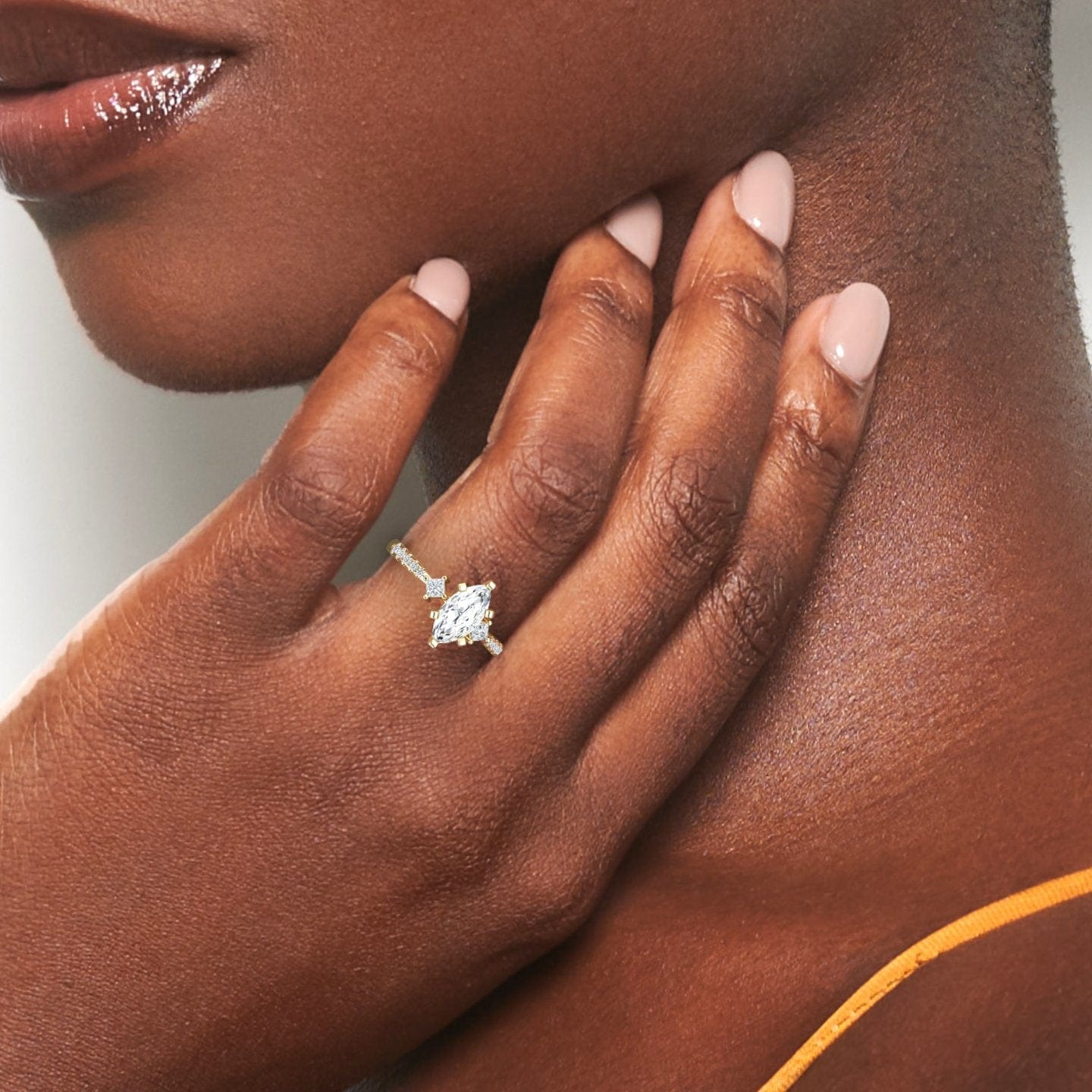 White Diamond Three Stone Pave Engagement Ring - Winter