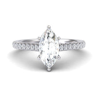 White Diamond Classic French Pave Solitaire Engagement Ring - Guiying