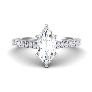 White Diamond Classic French Pave Solitaire Engagement Ring - Guiying