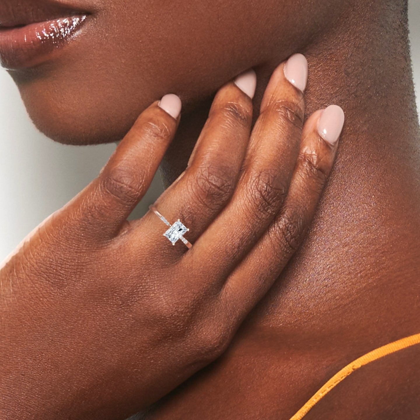 White Diamond Minimalist Pave-Accent Solitaire Engagement Ring - Maisie