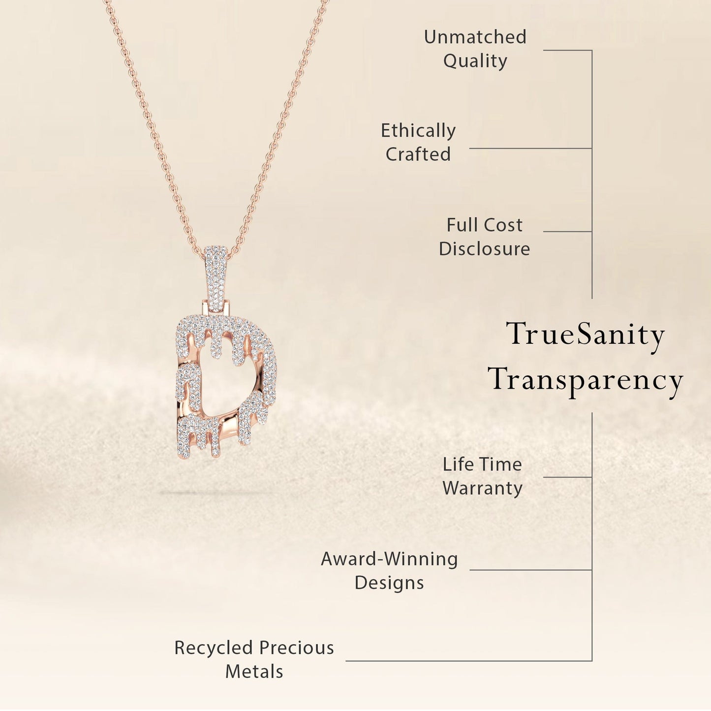 D Initial Dripping Diamond Pendant Necklace - Dev