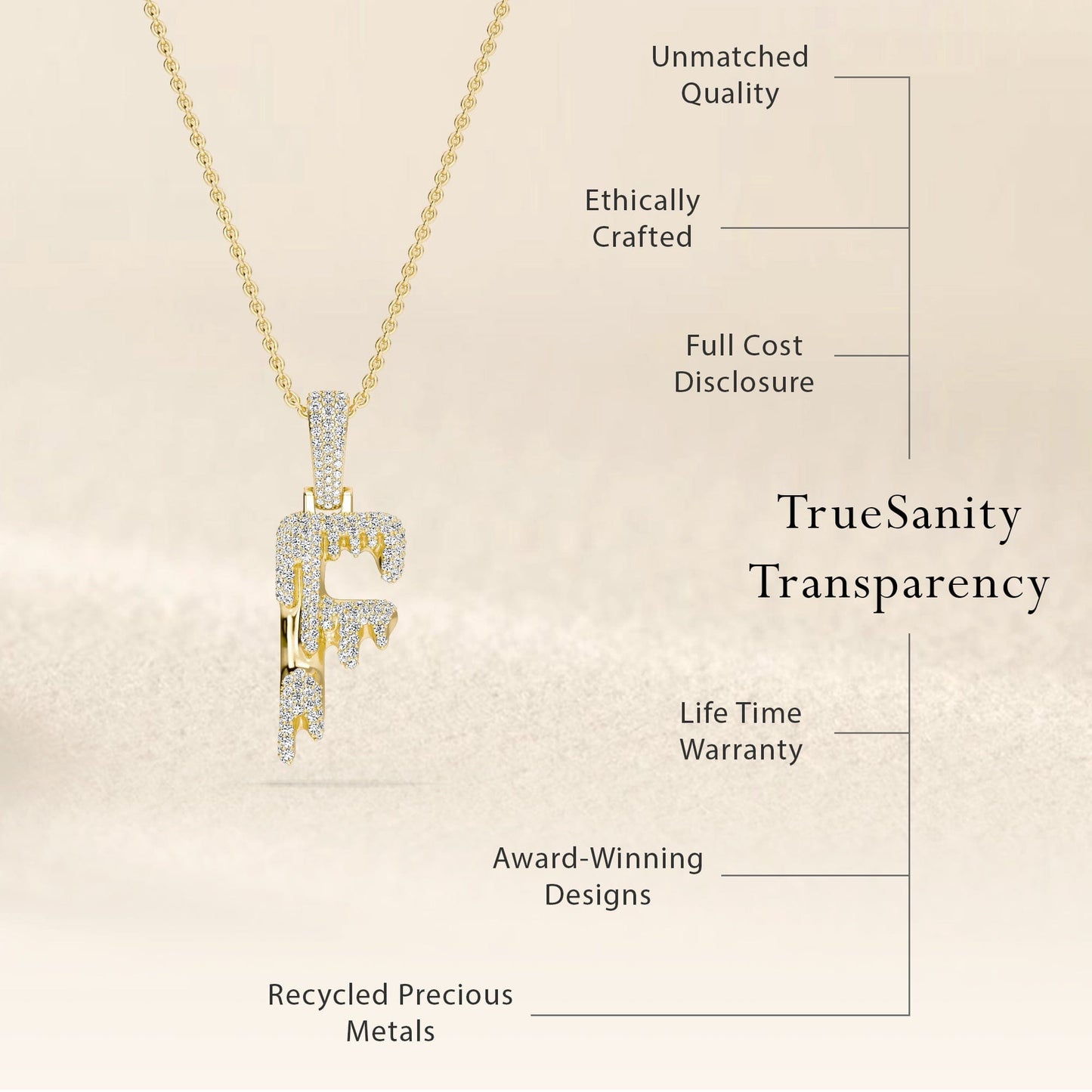 F Initial Dripping Diamond Pendant Necklace - Finn