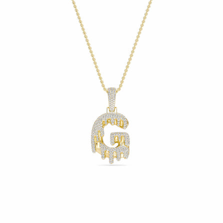 G Initial Dripping Diamond Pendant Necklace - Gabriel