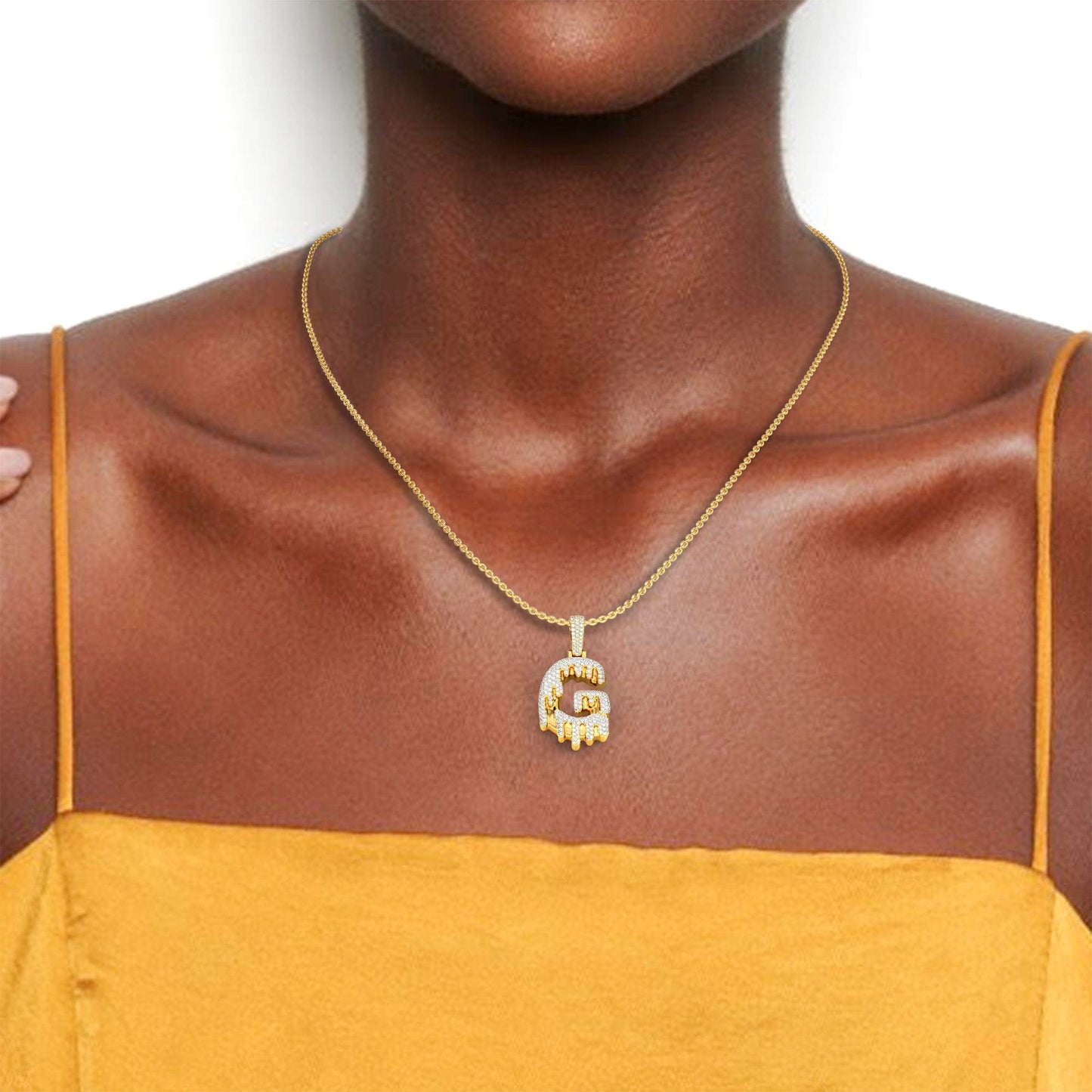 G Initial Dripping Diamond Pendant Necklace - Gabriel