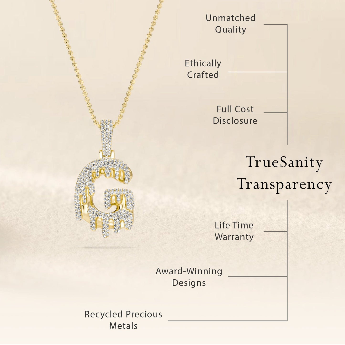 G Initial Dripping Diamond Pendant Necklace - Gabriel