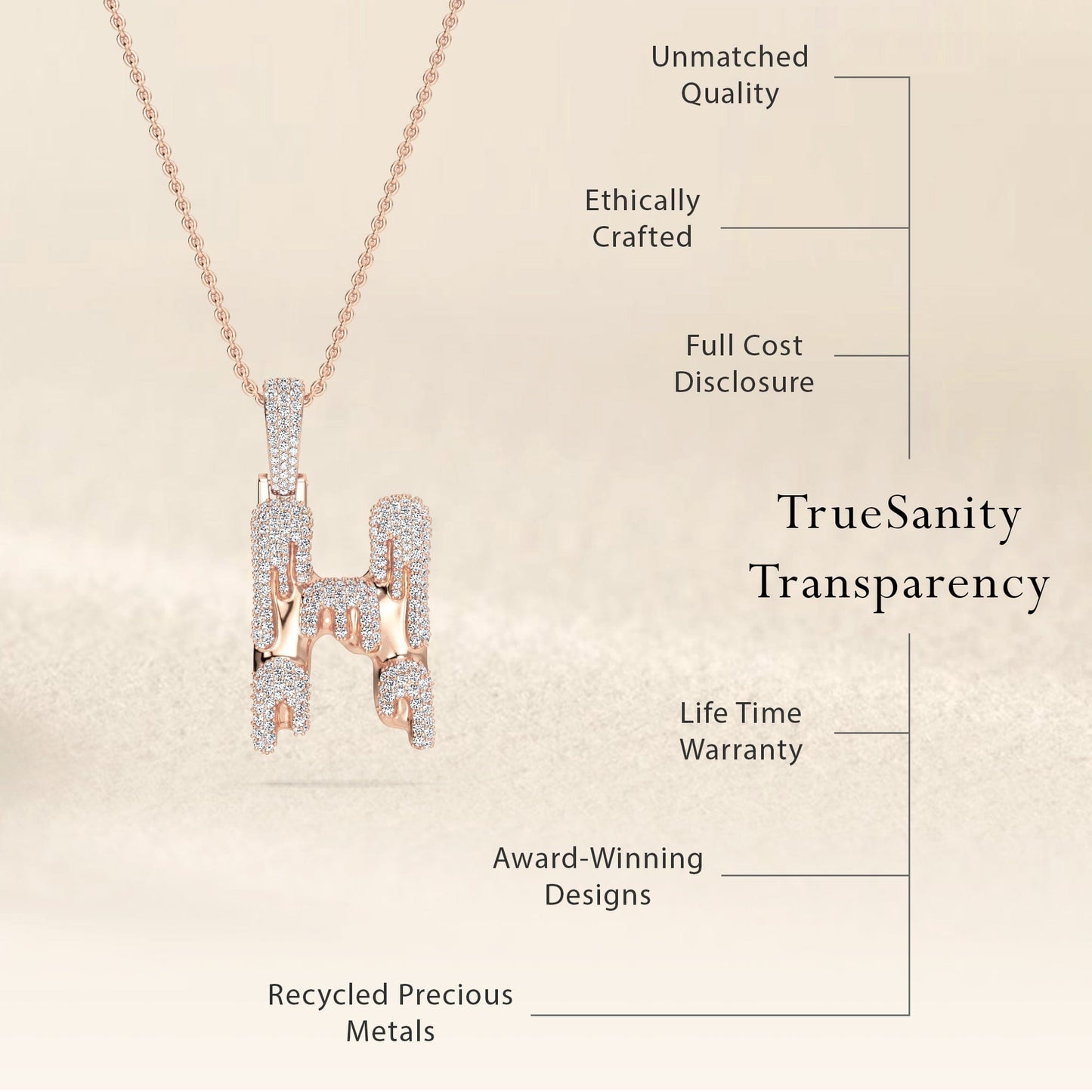 H Initial Dripping Diamond Pendant Necklace - Hrithik