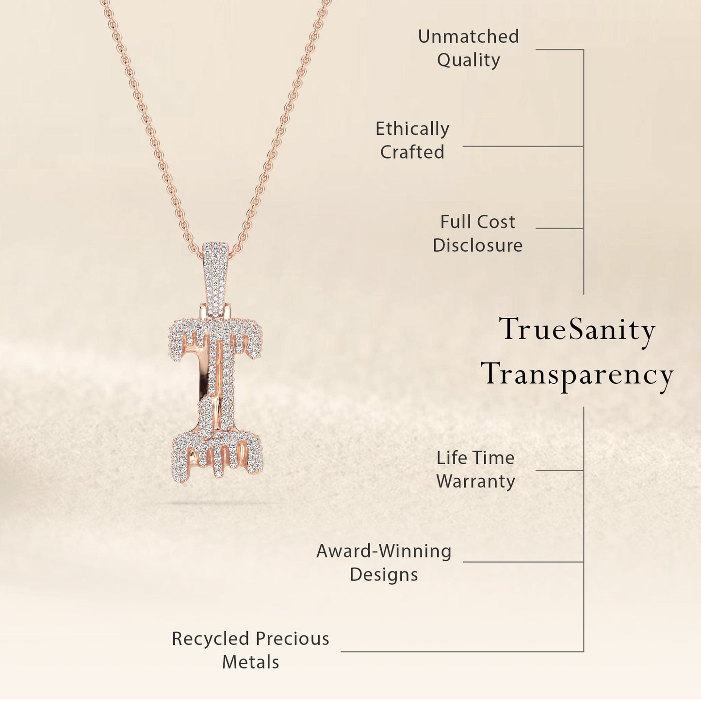 I Initial Dripping Diamond Pendant Necklace - Ignacio