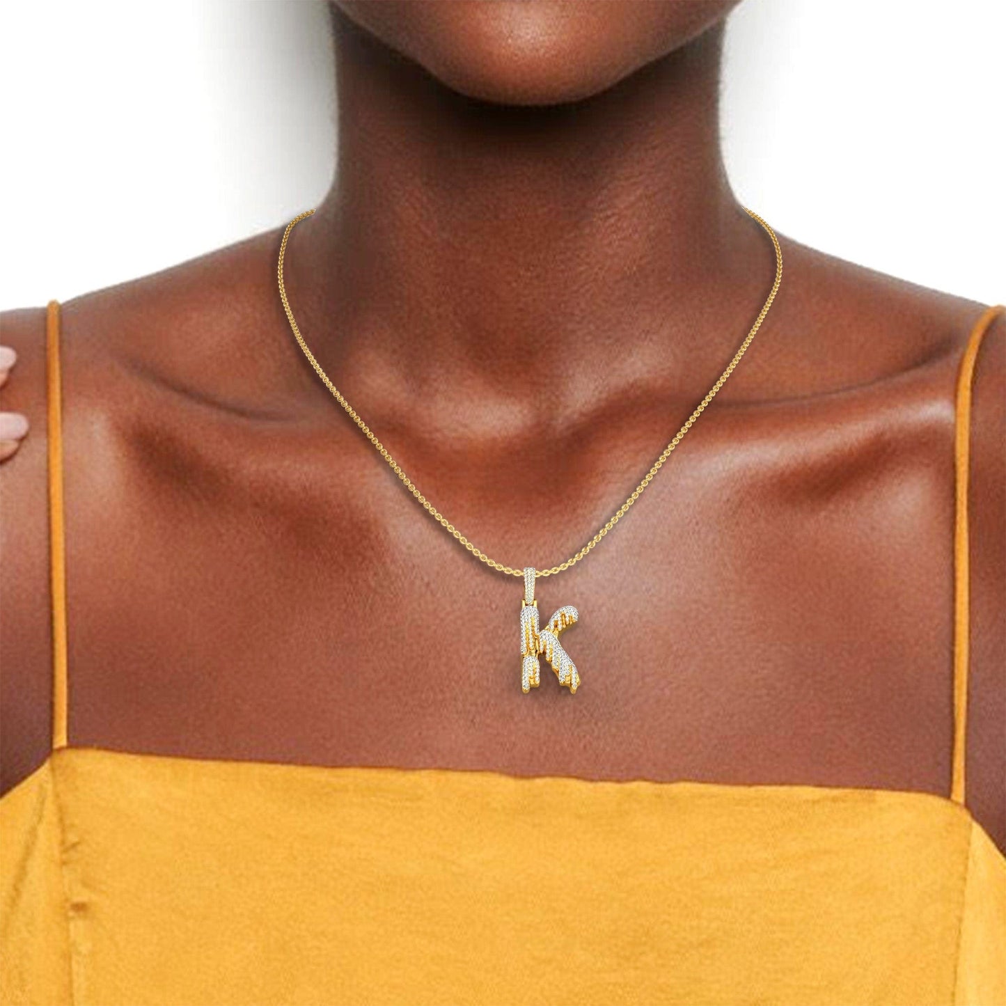 K Initial Dripping Diamond Pendant Necklace - Kian