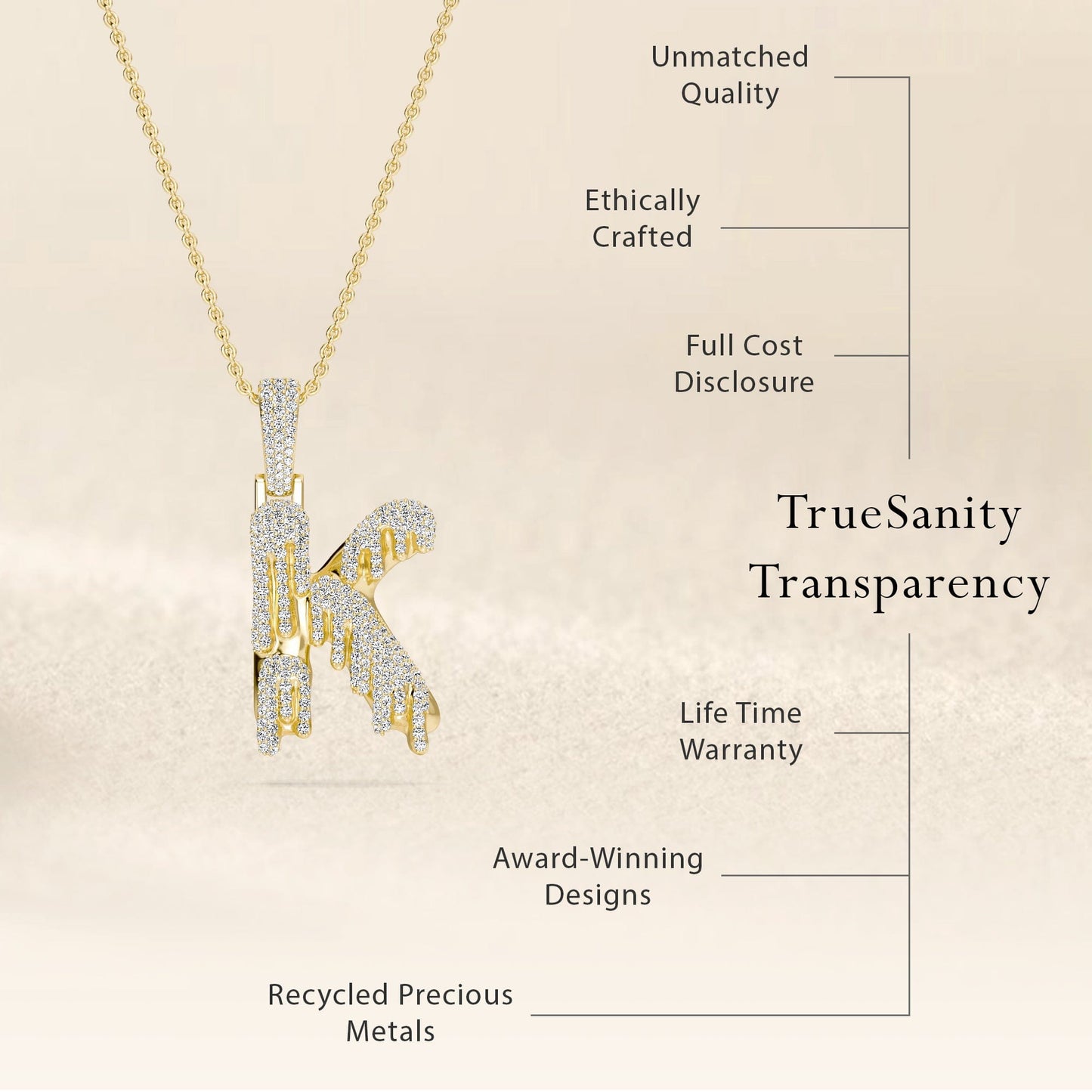 K Initial Dripping Diamond Pendant Necklace - Kian