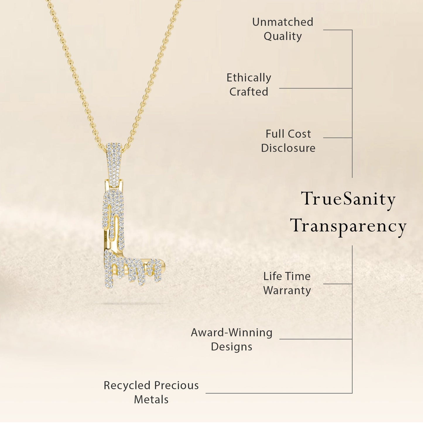 M Initial Dripping Diamond Pendant Necklace - Miguel