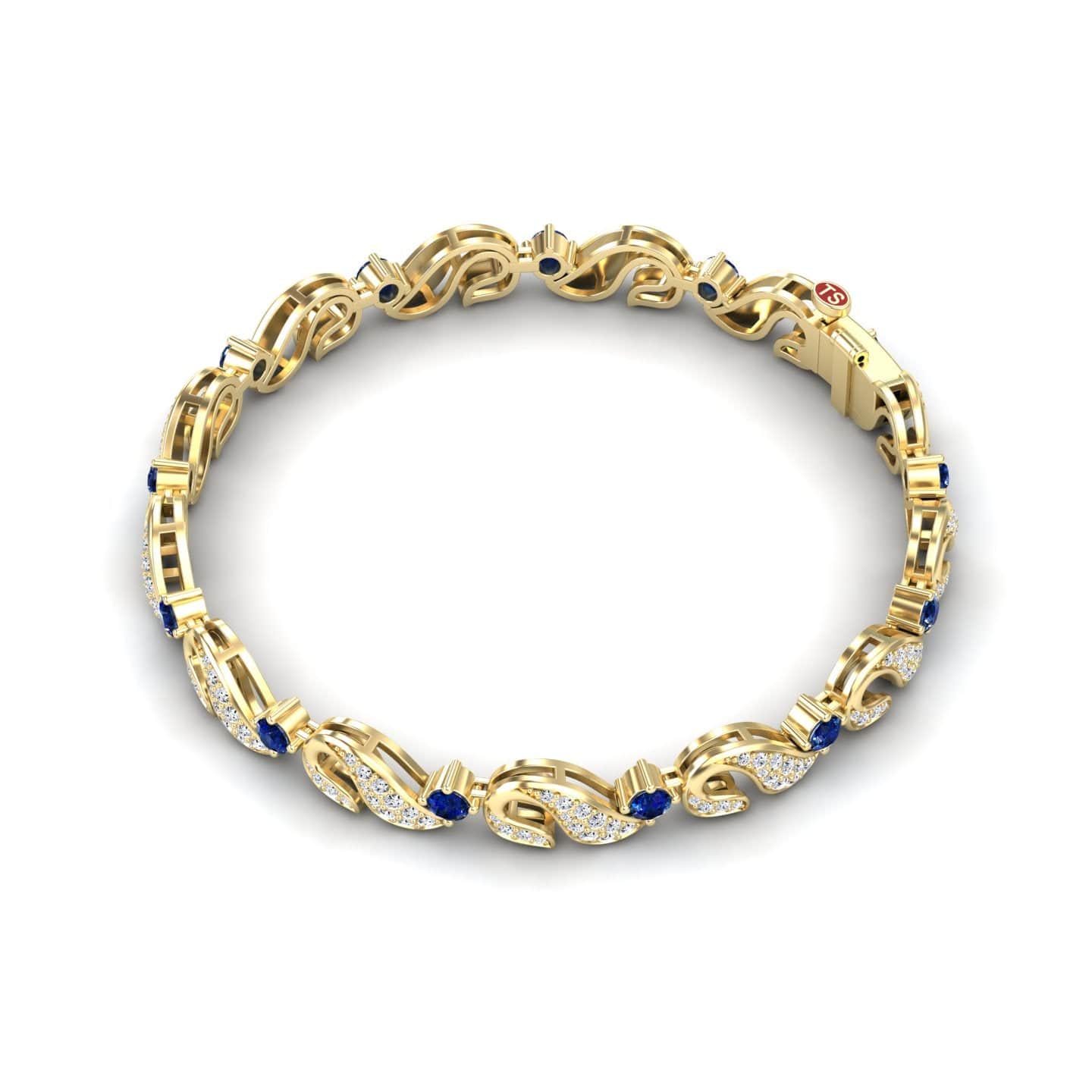 Blue Sapphire & Diamond Swirl Link Bracelet - Elizabeth