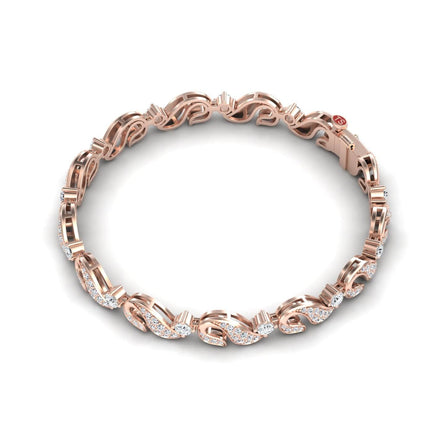 The White Diamond Swirl Link Bracelet - Elizabeth features an elegant twisted design with sparkling white gemstones along the band, displayed on a plain white background.