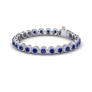 Lab Grown Blue Sapphire & Diamond Halo Tennis Bracelet - Isabella