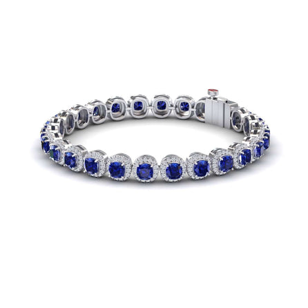 Lab Grown Blue Sapphire & Diamond Halo Tennis Bracelet - Isabella