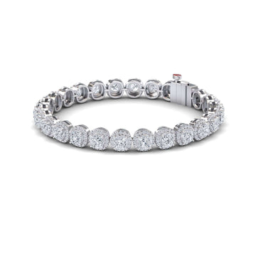 The Lab Grown Diamond Halo Tennis Bracelet - Isabella features round diamonds set in a white metal, arranged in a circular shape with a secure clasp for sparkling elegance.