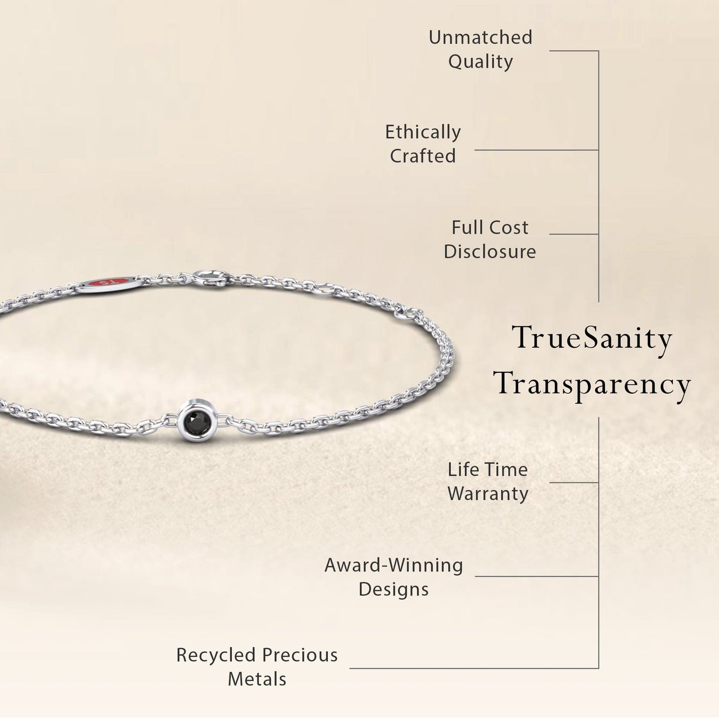 Black Diamond Bezel Set Chain Bracelet - Aisha