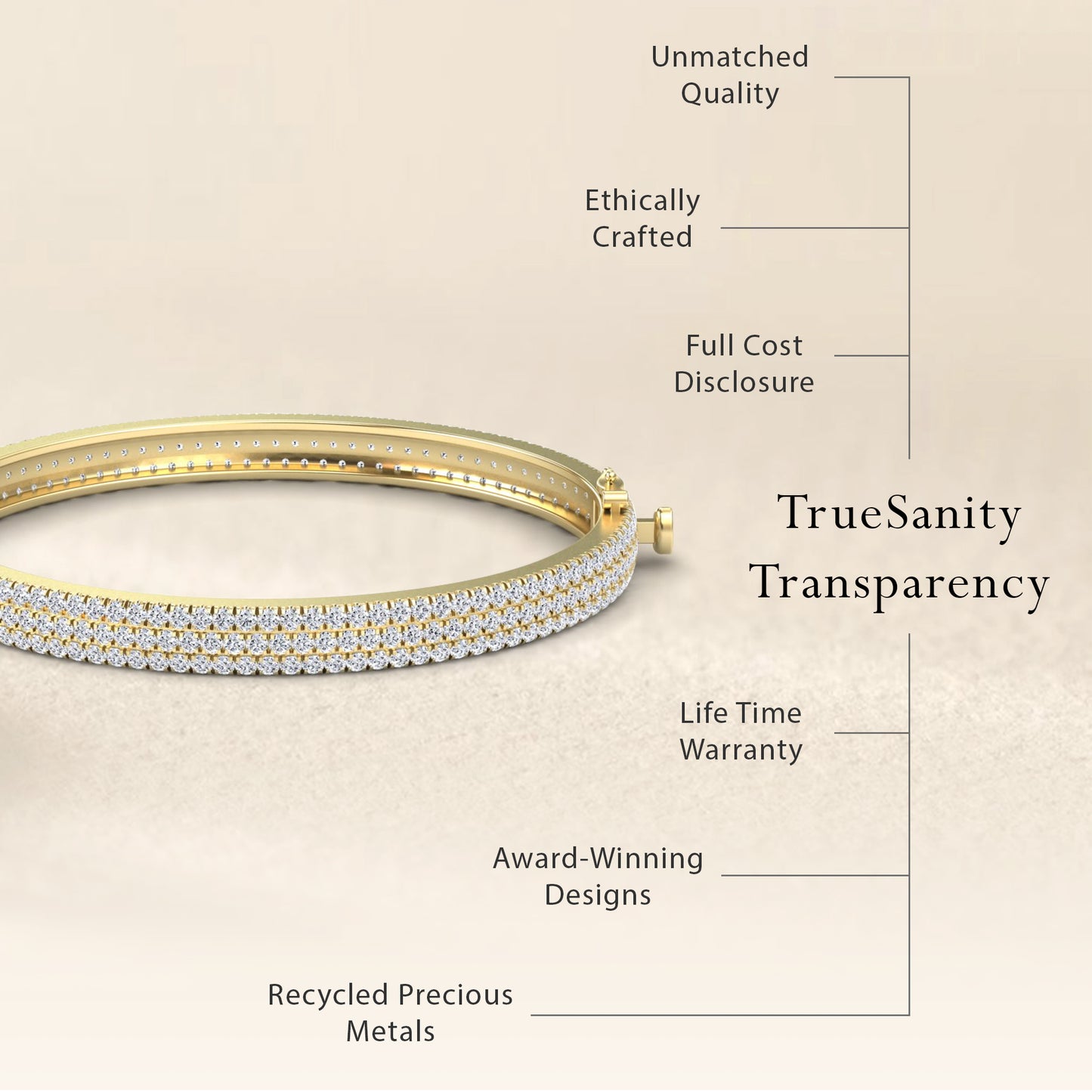 White Diamond Triple Row Pave Bangle Bracelet - Camila